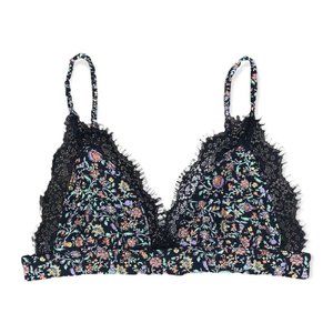 Anthropologie Bralette Women’s Size Small Black Multicolour Floral Lace Trim Top